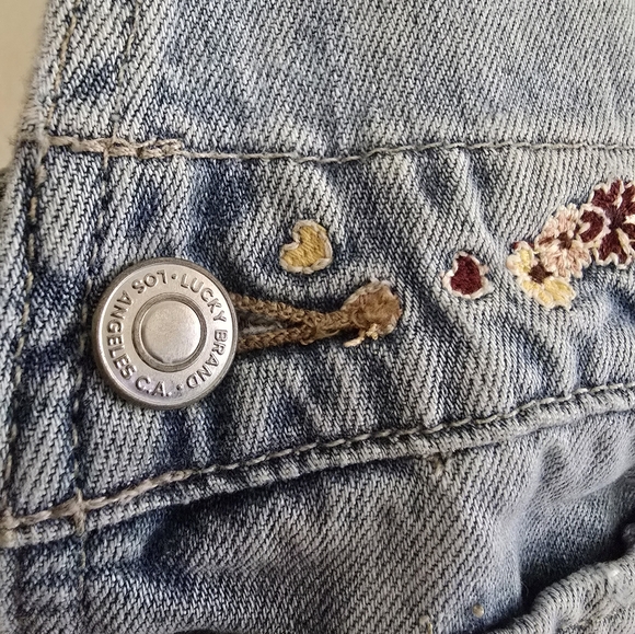 Lucky Brand Distressed Denim Floral & Heart Clover Overalls - Picture 5 of 7